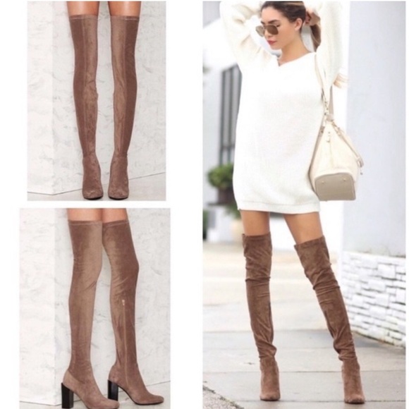JEFFREY CAMPBELL Perouze Brown Over The Knee Vegan Suede Leather Heeled Boots - Picture 2 of 11